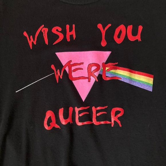American Apparel Wish you Were Queer Pink Floyd Retro Graphic Tee Black Large - Picture 3 of 8